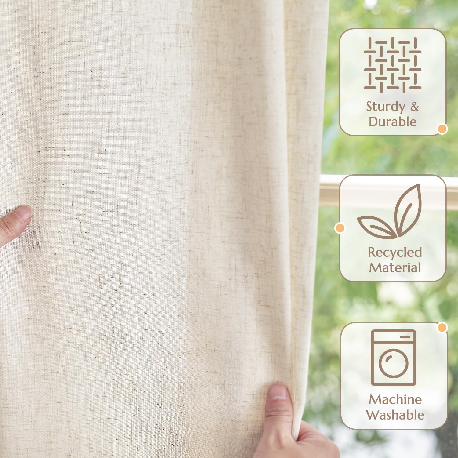 Jinchan Soft Linen Curtains, Natural Curtains 108 Inches Long, Crude Light Filtering Farmhouse Curtains For Living Room Bedroom, Beige Curtains Back Tab Top Set 2 Panels (W50 X L108, Natural)