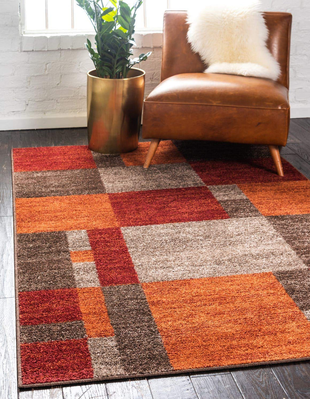 Unique Loom Autumn Collection Modern Contemporary Casual Abstract Area Rug, 5' 3'' x 8', Multi/Dark Brown