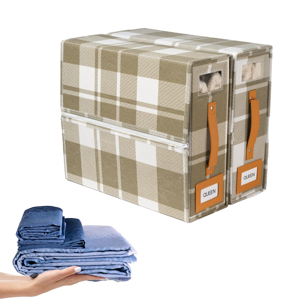 Home Of Dutton 2-Pack Bed Sheet Organizers| Light Brown Storage And Foldable Sheet Organizer For Linen Closets, Clear Window For
