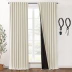 Shineland Beige Curtains For Living Room,Blackout Curtains Drapes 96 Inches Long Modern Back Tab Pleated With Hooks Rings Clip 8