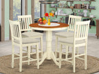 East West Furniture EDVN5-WHI-C 5 Piece Counter Height Dining Table Set Includes a Round Kitchen Table with Pedestal and 4 Linen Fabric Upholstered Dining Chairs, 30x30 Inch, Buttermilk & Cherry