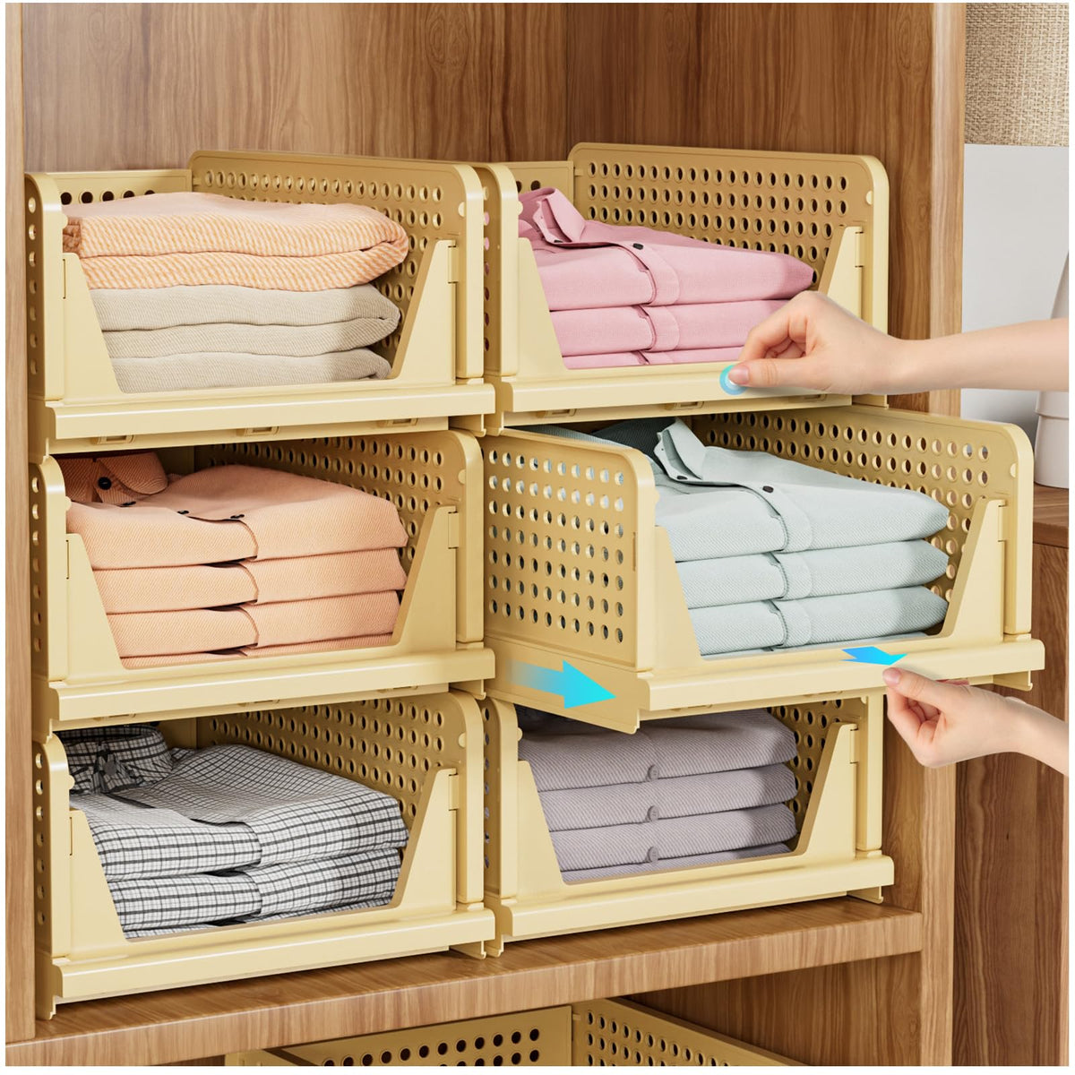 Snslxh 5 Pack Stackable Closet Storage Basket, Multifunctional & Foldable Closet Organizer For Bathroom Kitchen Laundry Room War