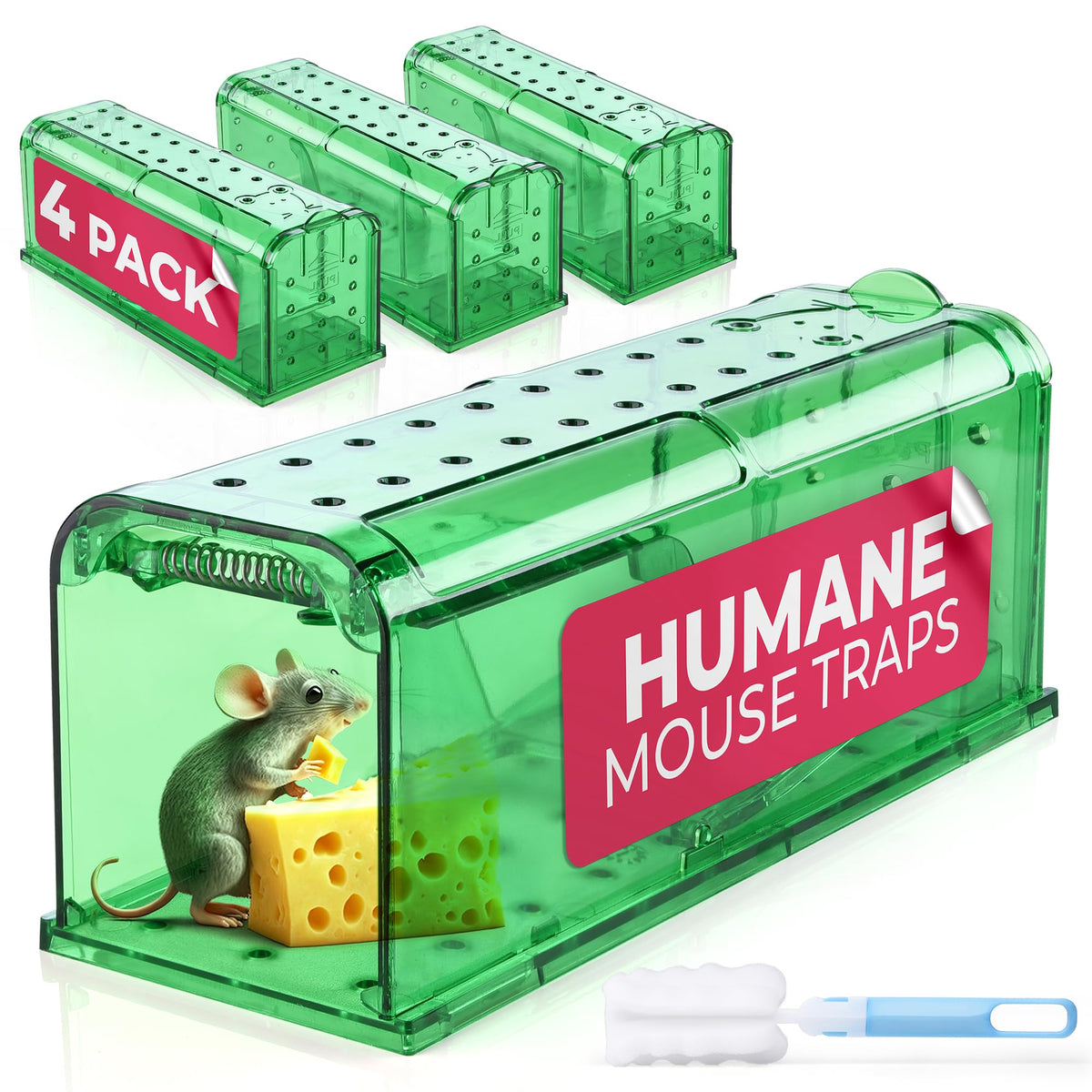 Humane Mouse Trap Pack Of 4 - Live Mouse Traps Catch And Release Trap For Indoor And Outdoor Use - Reusable Mouse Traps, Safe &