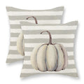 Fall Pillow Covers 16X16 Inch Set Of 2,Grey Pumpkin Throw Pillows Case,Gray Stripes Autumn Outdoor Decorative Square Linen Farmh