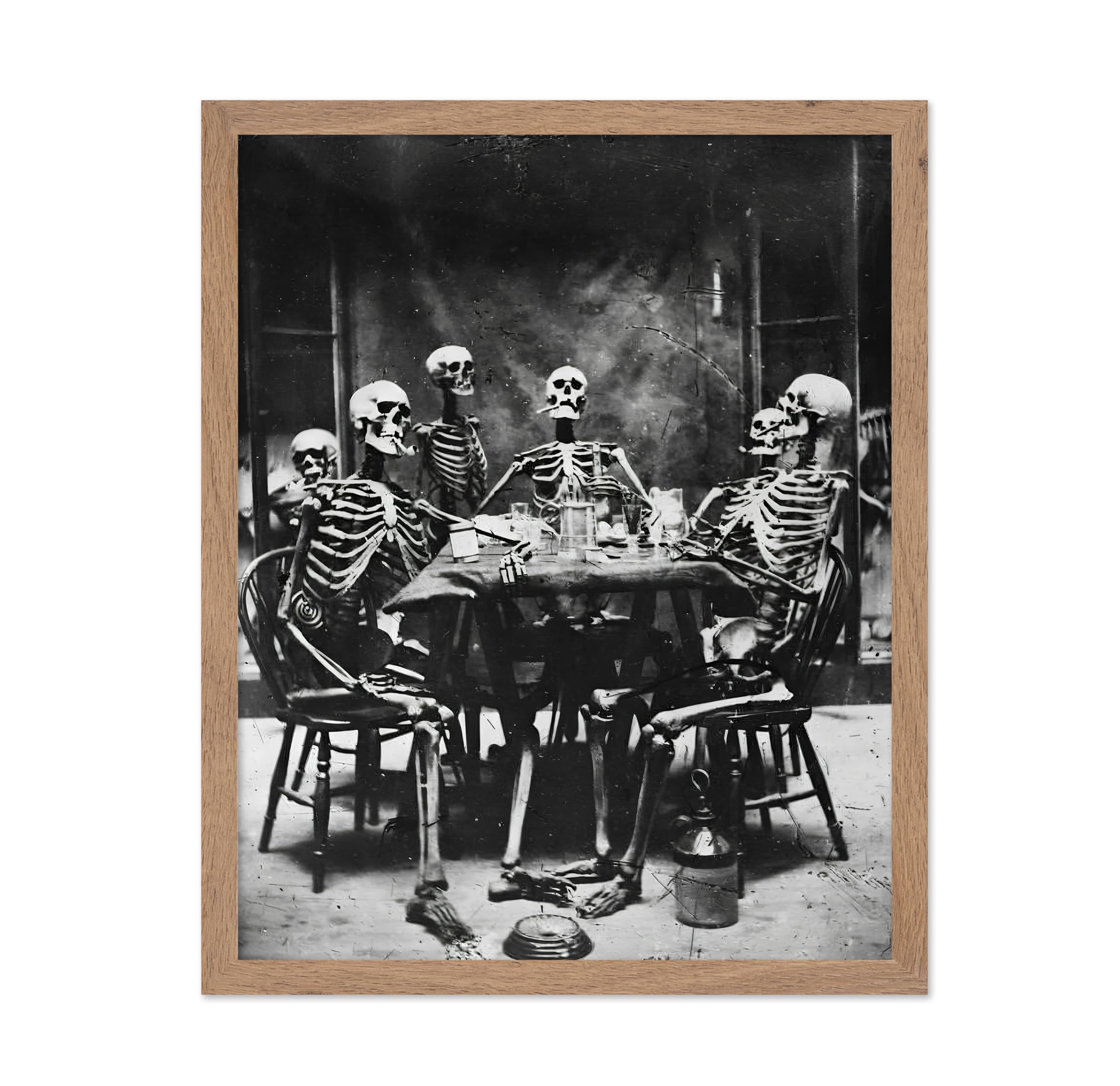 Poster Master Vintage Photograph Poster - Retro Daguerreotype Print - Gift for Artist, Friend - Skeletons Smoking at Table, Dinn