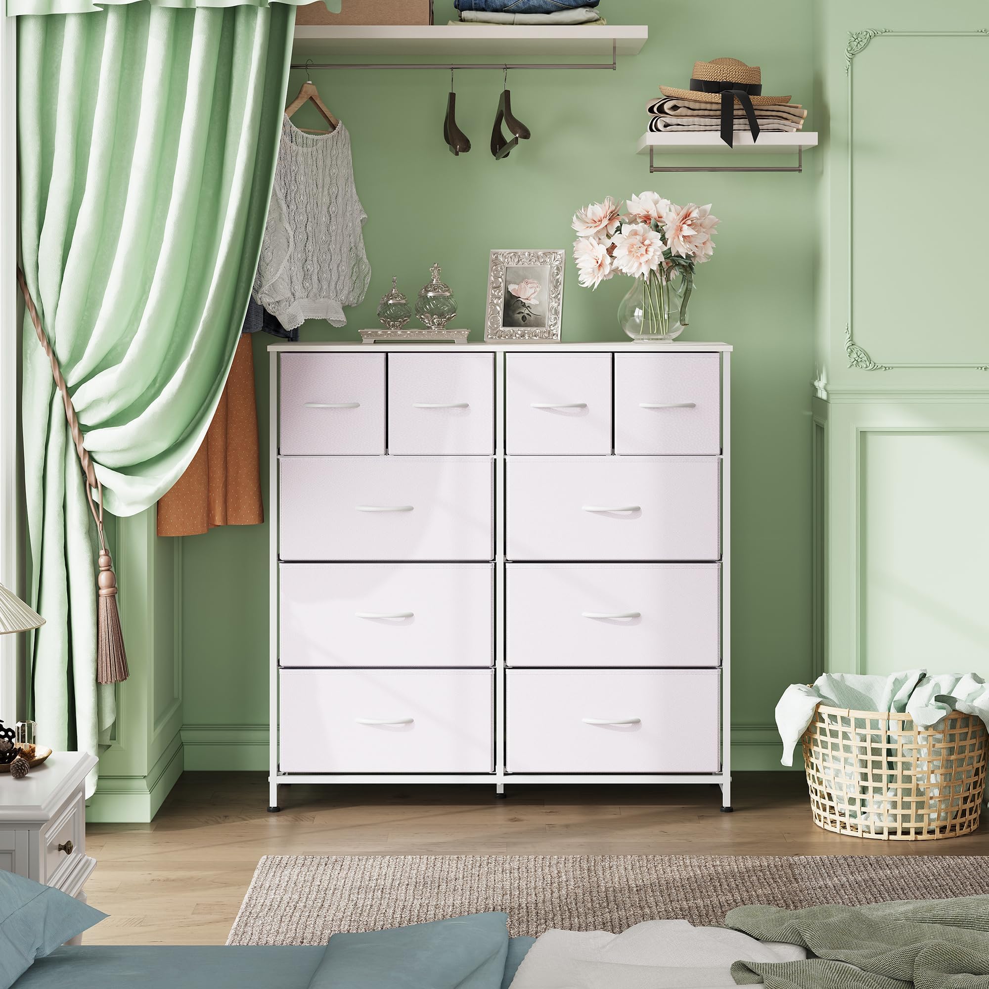 Wlive White Dresser For Bedroom With 10 Drawers, Tall Chest Of Drawers For Bedroom, Storage Drawer Unit, Organizer Unit For Hallway, Closet
