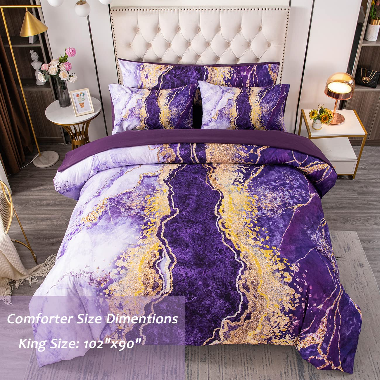 Perfemet Watercolor Marble Pattern Comforter Sets Purple Tie Dye Bedding Set King Size 3D Printing Bed-In-A-Bag, Stylish Retro A