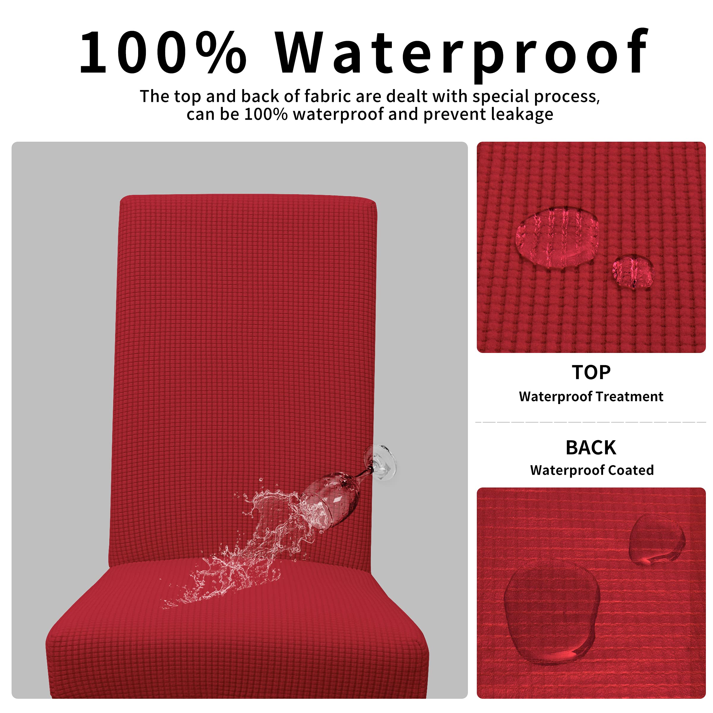 Easy-Going 100% Waterproof Dining Room Chair Cover Set Of 6, Stretch Jacquard Parson Chair Slipcover Removable Washable Chair Protector For Home, Restaurant, Banquet (Large, Red)