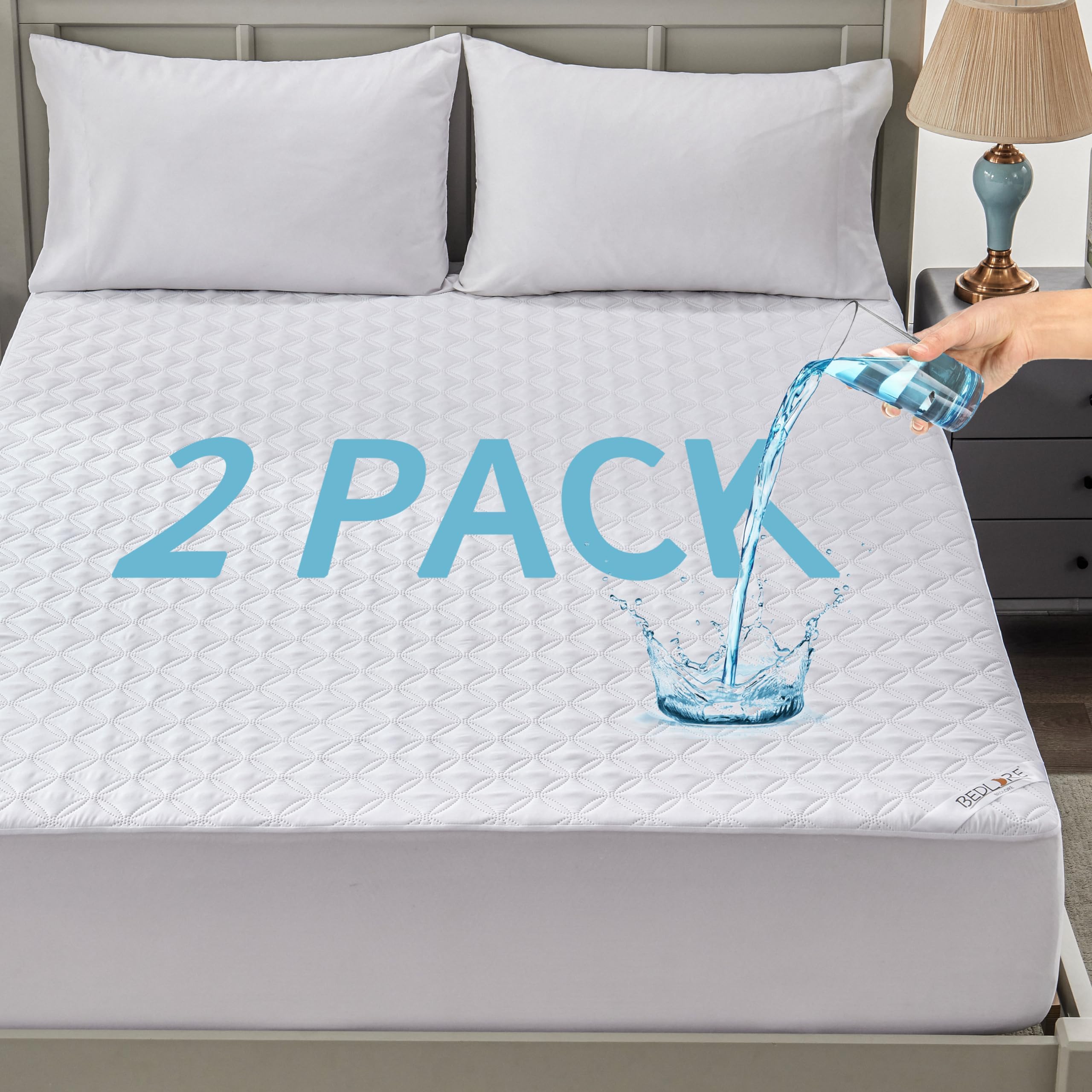 2 Pack Waterproof Mattress Protector, Queen Size Noiseless Mattress Pad With Deep Pocket Fitted Up To 6-18 Inches, Soft Noiseles