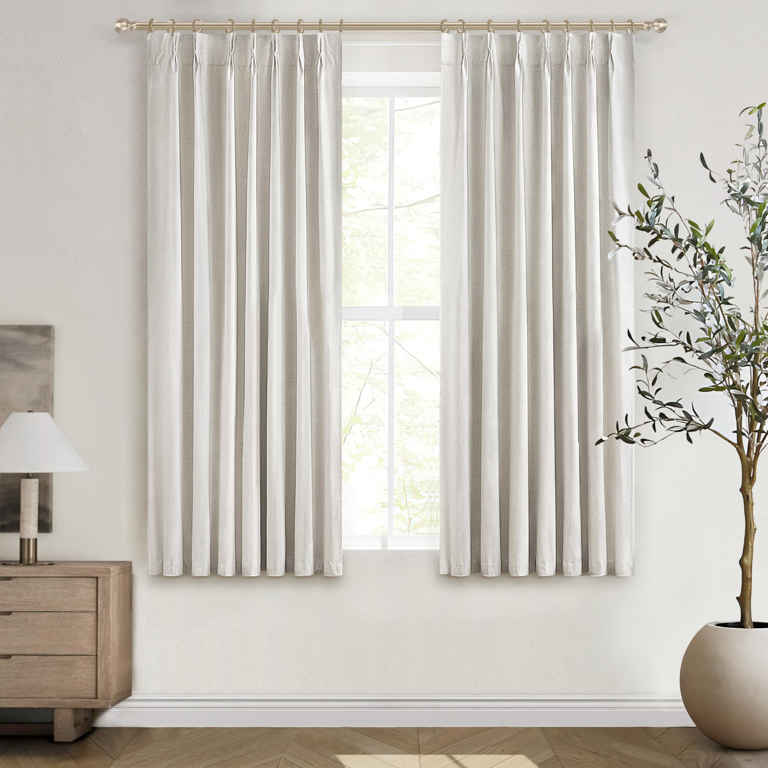 Short Linen Blackout Curtains for Bay Windows 48 Inch Length Bedroom/Living Room/Bathroom, Heat Blocking Cute 48 Inches Long 2 P