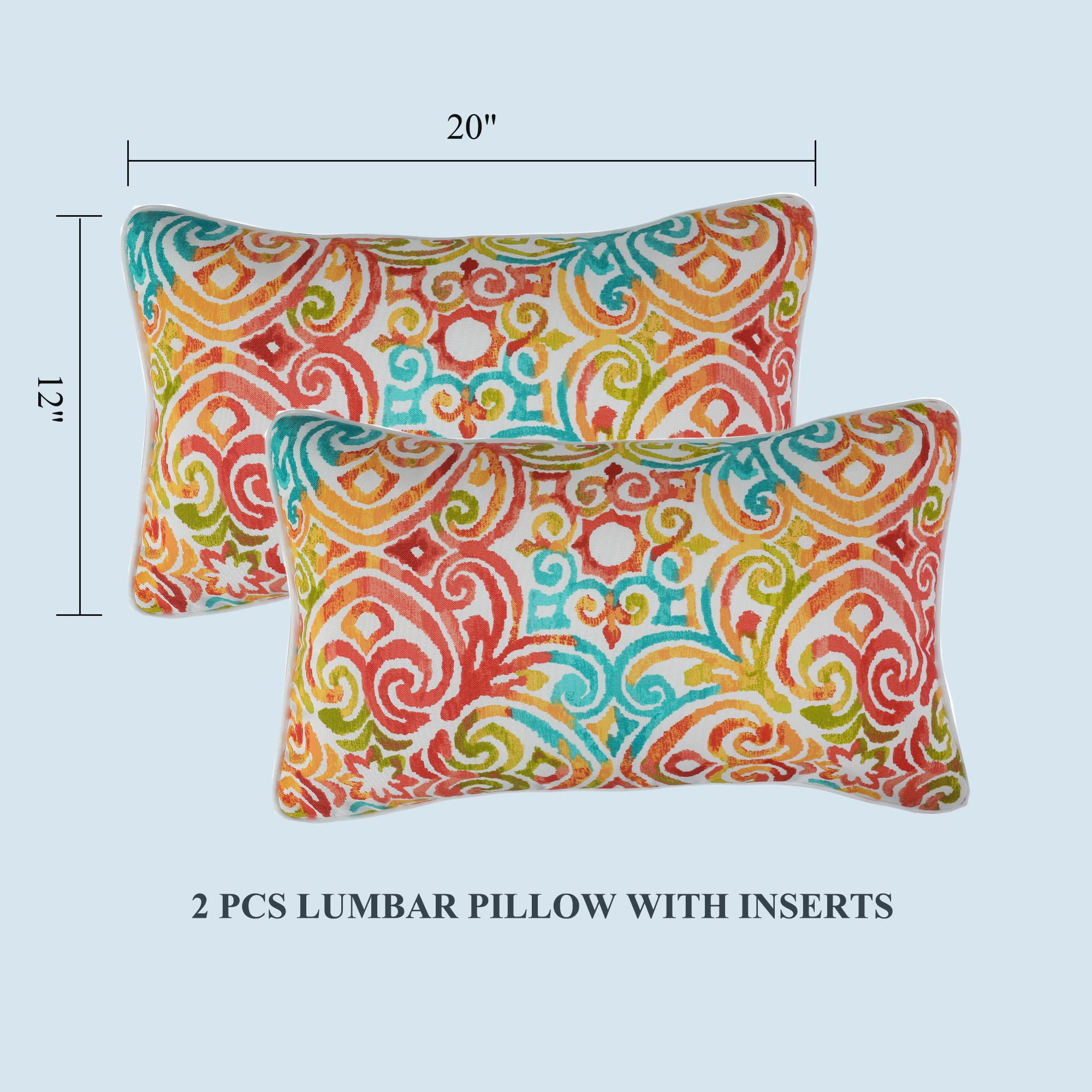Funhome Set Of 2 Patio Lumbar Pillows With Insert, 12   X20    Waterproof Fade Resistant Outdoor Lumbar Pillow, Decorative Garde