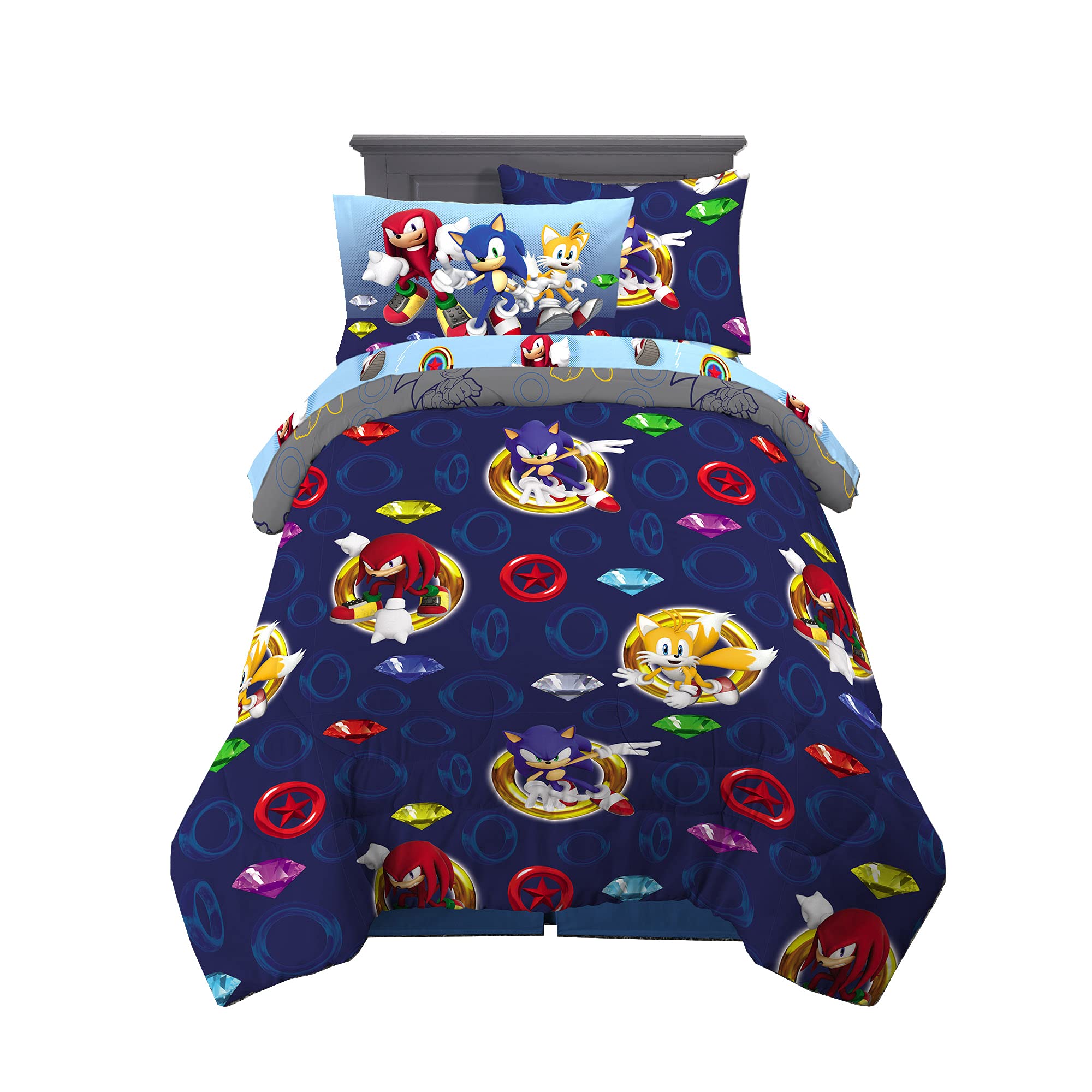Franco Kids Bedding Super Soft Comforter And Sheet Set With Sham, 5 Piece Twin Size, Sonic The Hedgehog, Anime