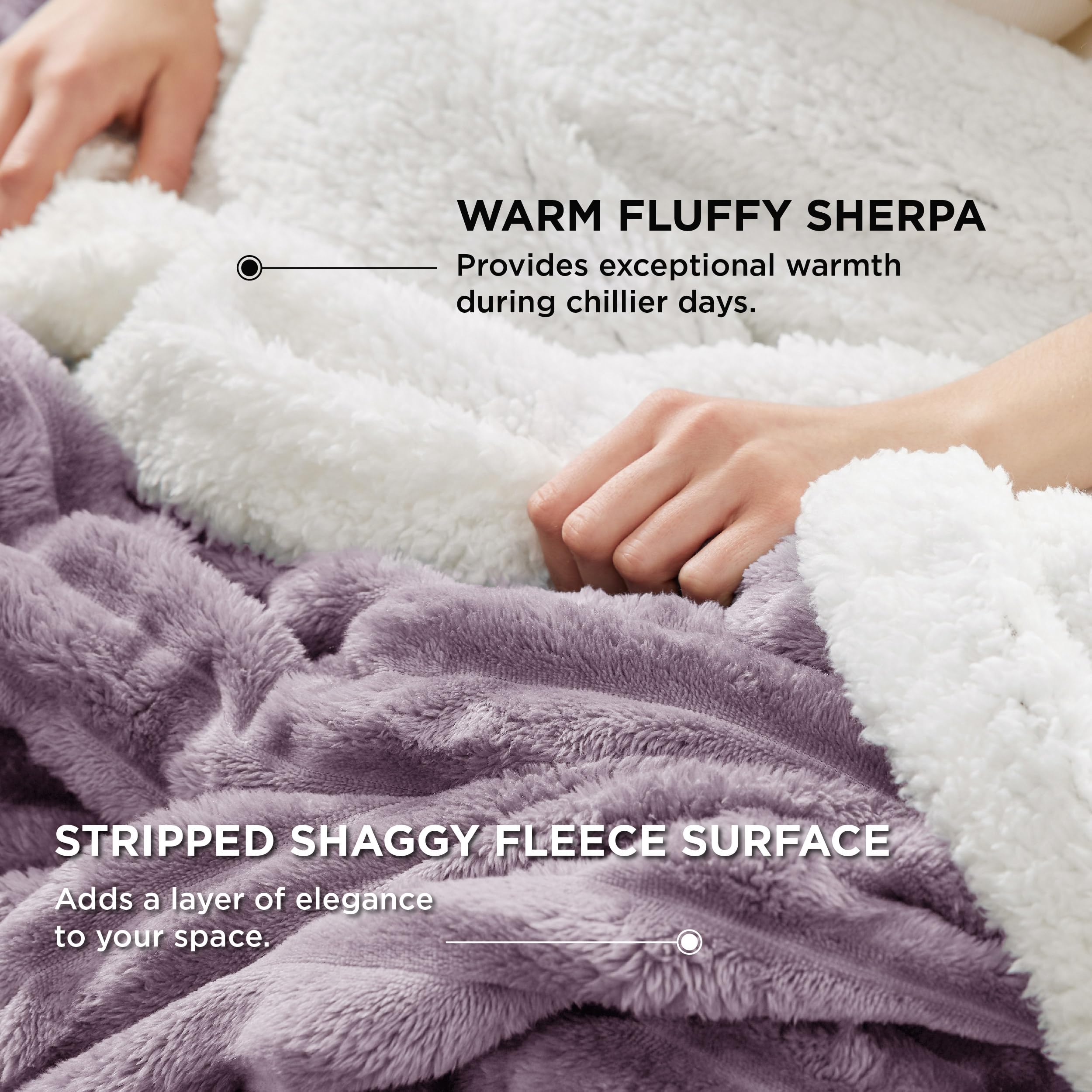 Bedsure Sherpa Blanket King Size For Bed - Super Soft Cozy Plush Fleece Thick Warm Blanket For Winter, Purple, 108X90 Inches