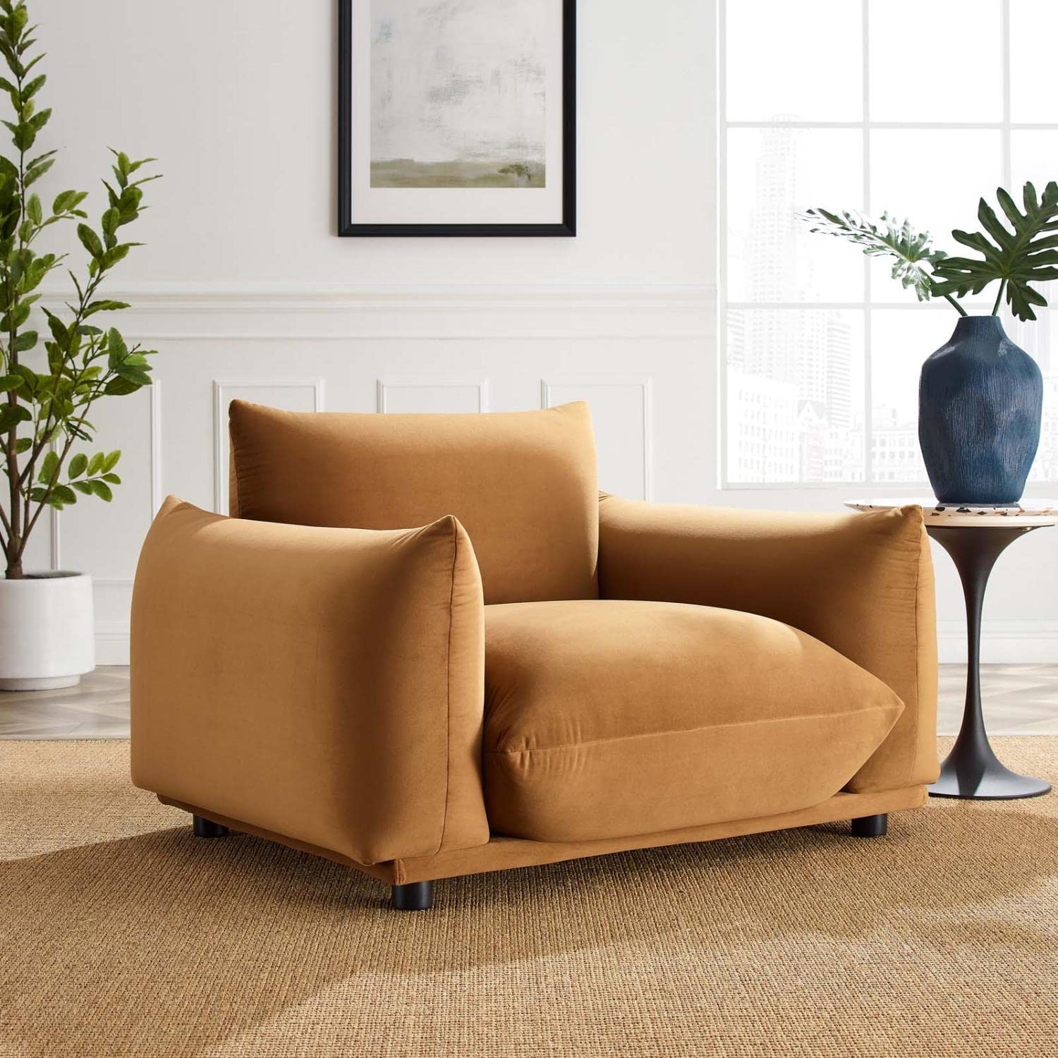 Copious Performance Velvet Armchair in Cognac