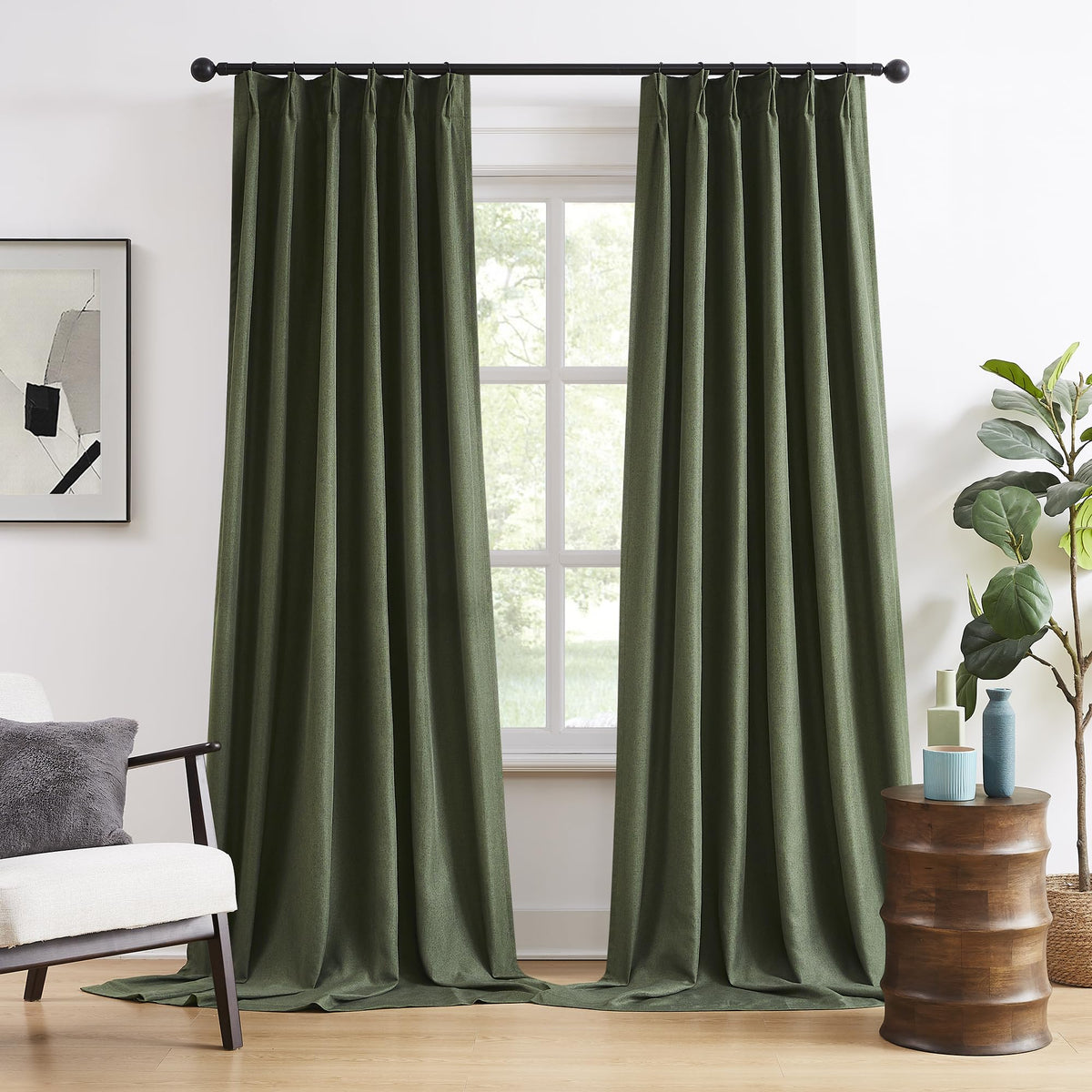 Dualife Pinch Pleated Blackout Curtains 108 Inches Long 9Ft Length 2 Panels Set, Back Tab With Hooks,Ceiling Curtains For Track