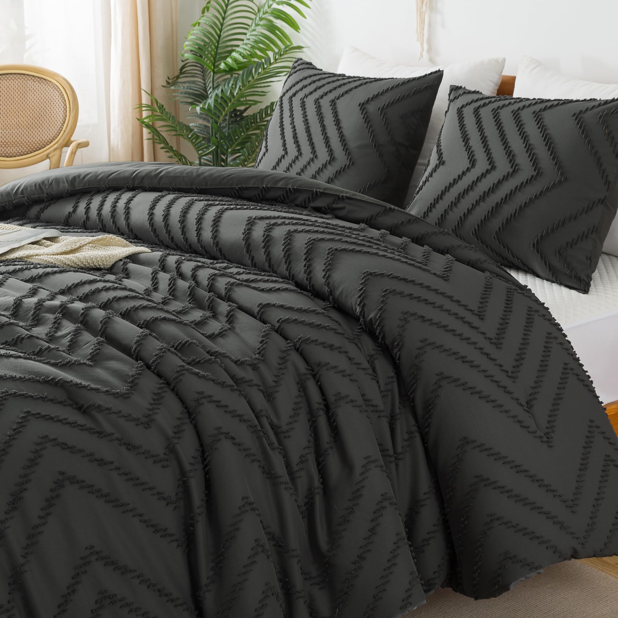 Litanika Dark Grey Full Comforter Sets, Lightweight Fluffy Bedding Comforter Sets For Bed, 3 Pieces Down Alternative Comforter B