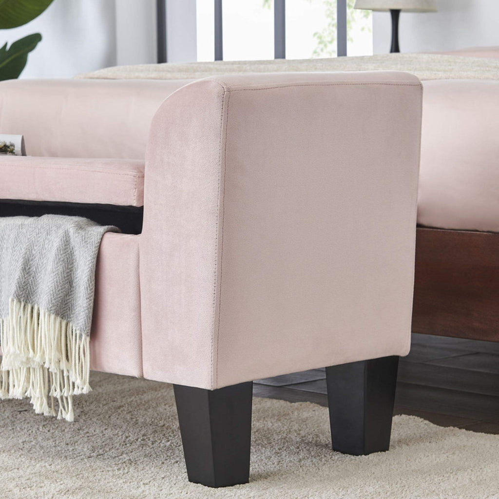 Contemporary Home Living Bedroom Velvet Bench with Storage in Pink