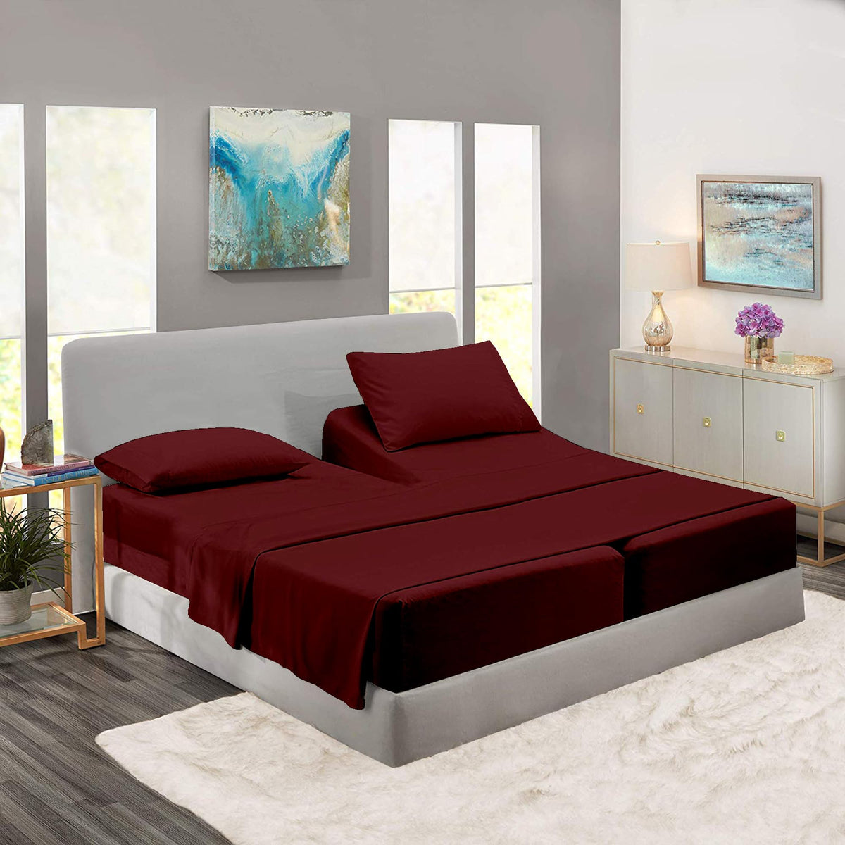 Rajlinen Split King Sheets Sets For Adjustable Bed Cotton, 5 Piece Split King Sheet Set, 600 Tc Egyptian Cotton Sheets, Luxury S