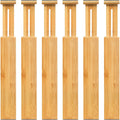 VaeFae Adjustable Bamboo Drawer Dividers, Expandable Drawer Organizer for Kitchen, Bedroom, Bathroom, Dresser and Office, 6-Pack