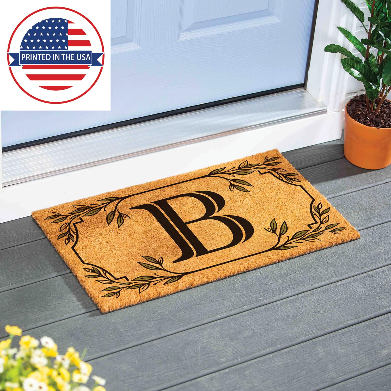 Evergreen Monogram Coir Doormat | Letter B | Front Door Mat For Outdoor Indoor Entrance | 28X16 Inches | Non-Slip Backing Doorwa