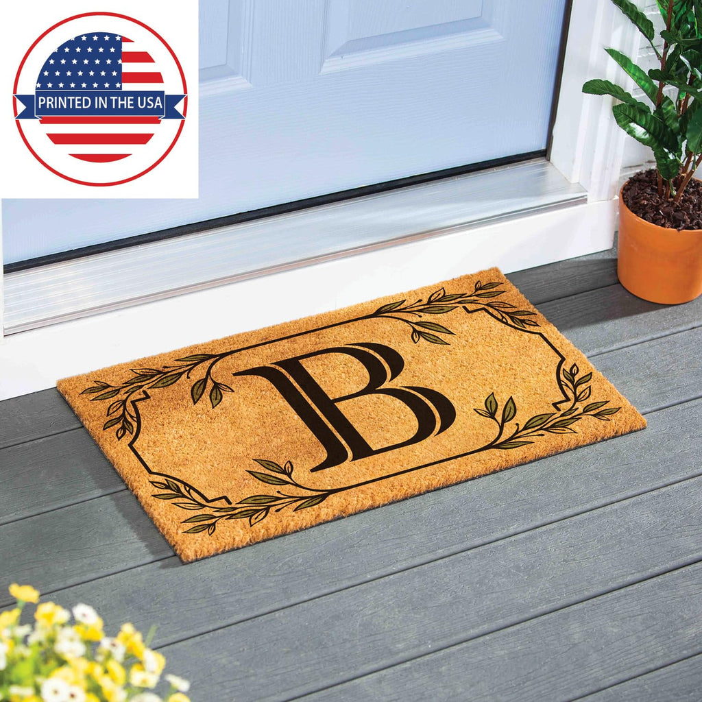 Evergreen Monogram Coir Doormat | Letter D | Front Door Mat For Outdoor Indoor Entrance | 28X16 Inches | Non-Slip Backing Doorwa