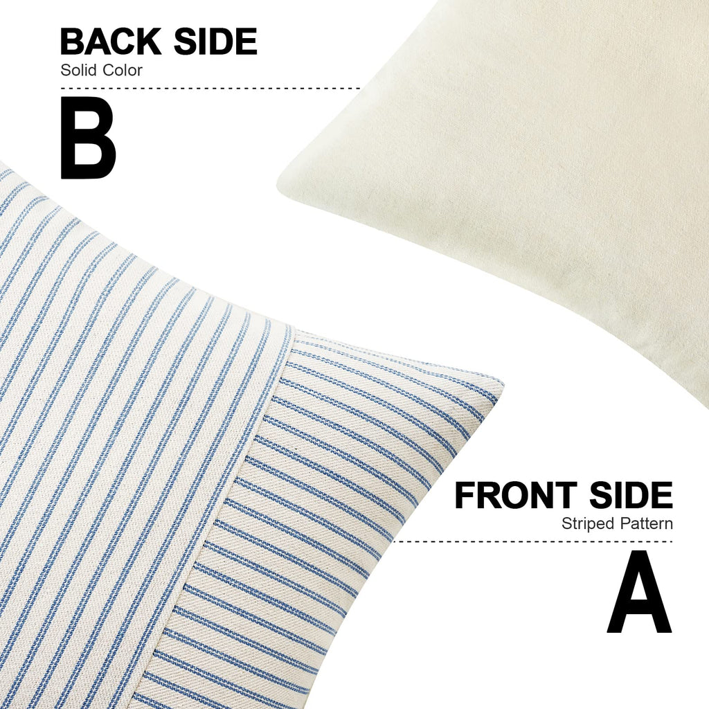 Miulee Light Blue And Beige Patchwork Farmhouse Pillow Covers 18X18 Inch, Pack Of 2 Striped Linen Spring Decorative Modern Accent Pillow Cases For Sofa Couch Bedroom