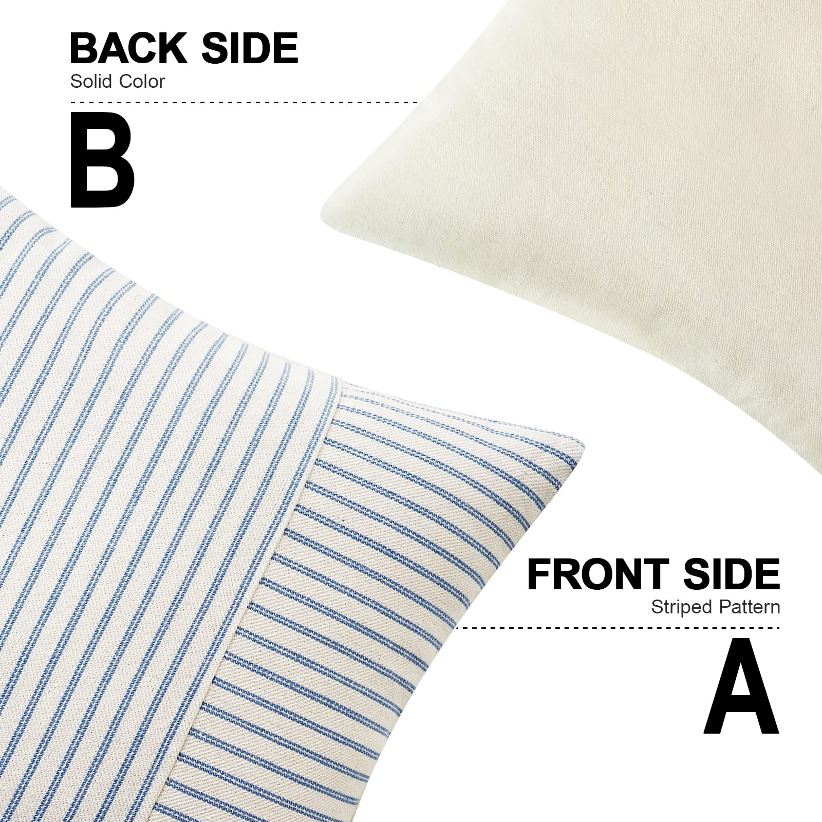 Miulee Light Blue And Beige Patchwork Farmhouse Pillow Covers 18X18 Inch, Pack Of 2 Striped Linen Spring Decorative Modern Accent Pillow Cases For Sofa Couch Bedroom
