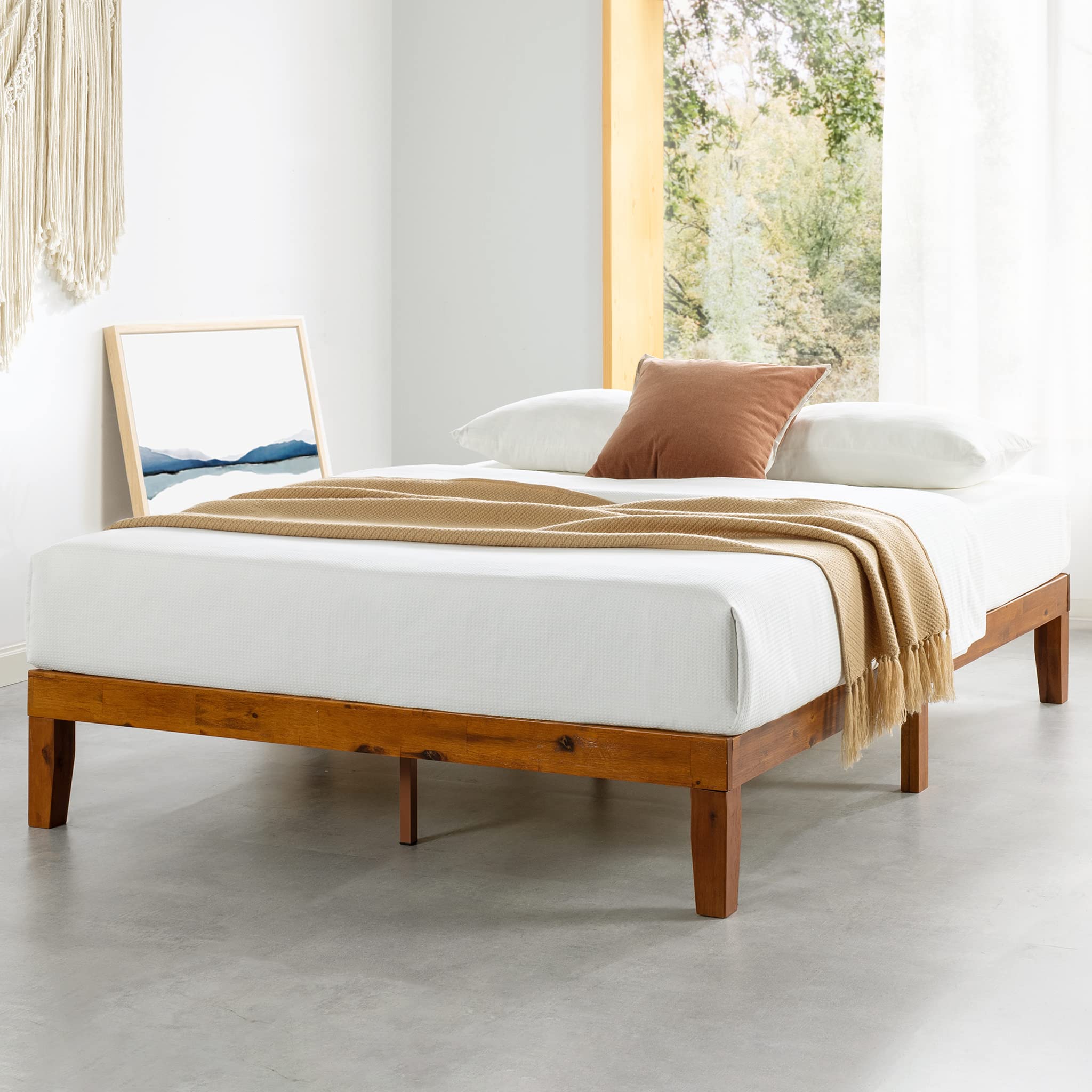Mellow Naturalista Classic - 79.5L x 59.5W x 12H Inch Solid Wood Platform Bed with Wooden Slats, No Box Spring Needed, Easy Asse