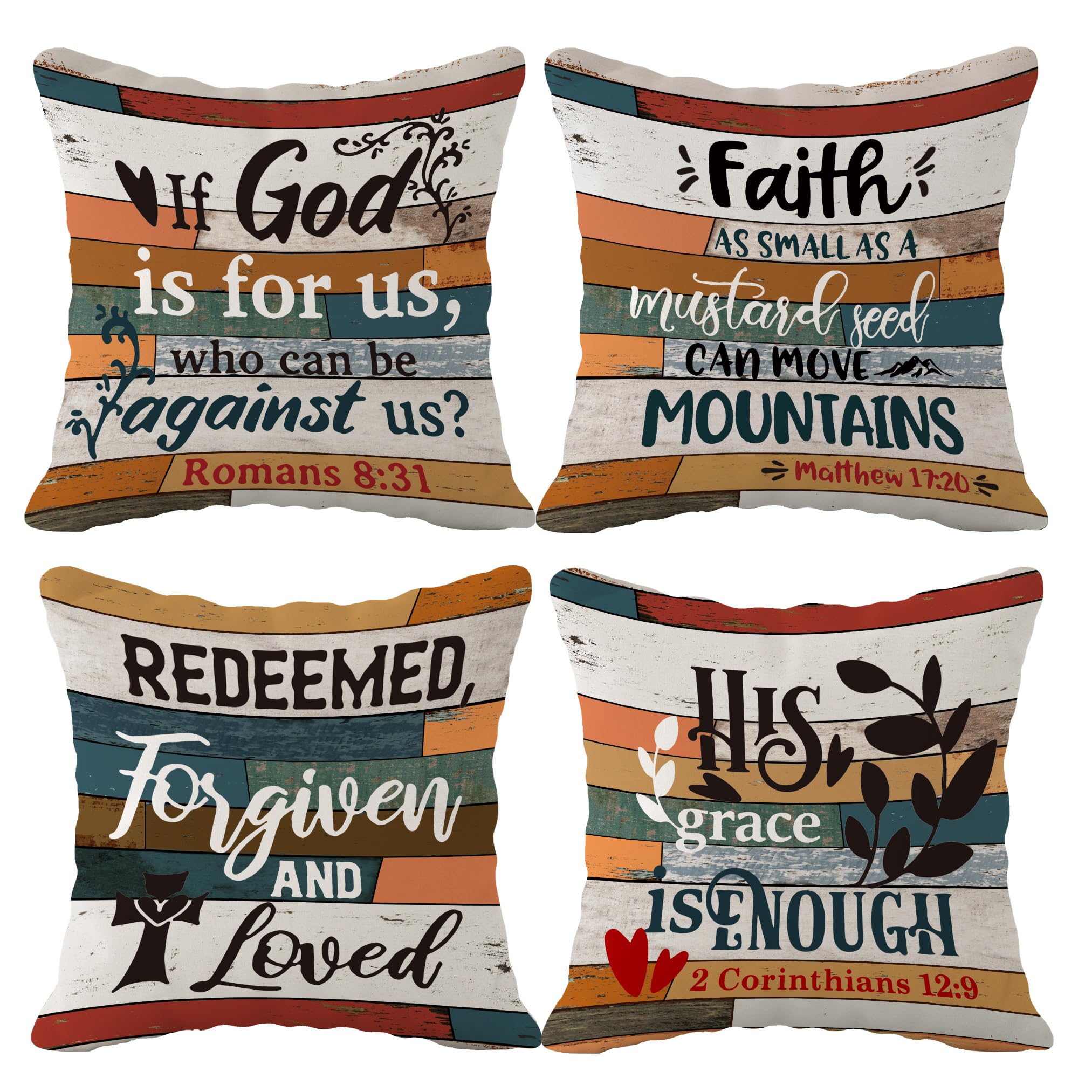 (Rb) Scripture Art Vintage Flannel Throw Pillow Case, 18 X 18 Inch Set Of 4, Christian Decor, Christian Gift, Church Gifts, Insp