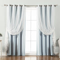 Best Home Fashion Umixm Tulle Sheer Lace & Blackout 4 Piece Curtain Set - Antique Bronze Grommet Top - Sky Blue - 52' W X 96'
