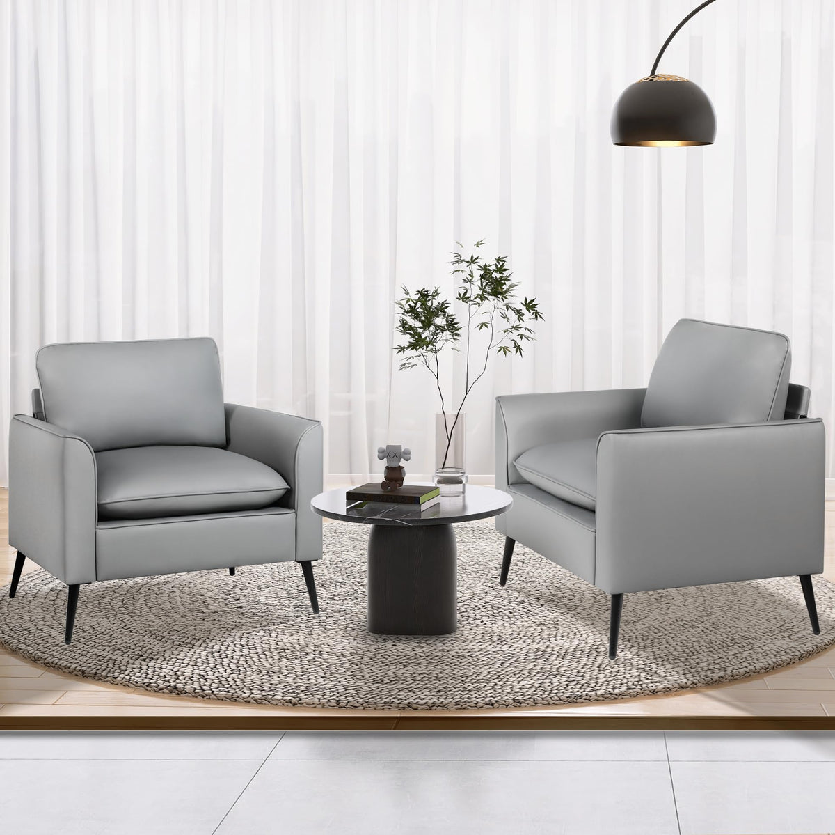 Tyboatle Accent Chair Set Of 2, Grey Leather Accent Chair, Comfy Living Room Chair, Cozy Reading Sitting Chair, Mid Century Mode