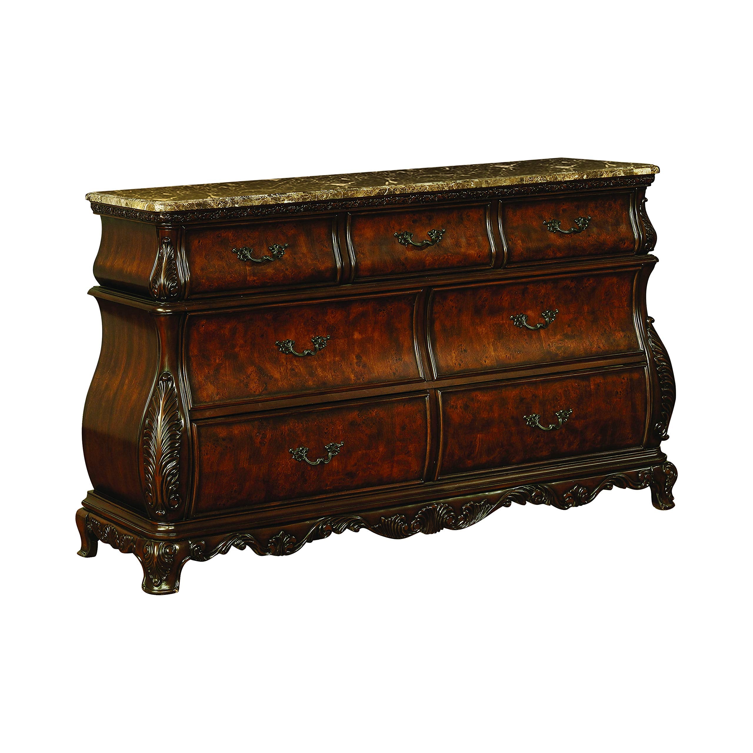 Coaster Furniture Exeter 7-Drawer Marble Top Dark Burl Dresser 63.75' D X 17.75' W X 38.25' H 222753