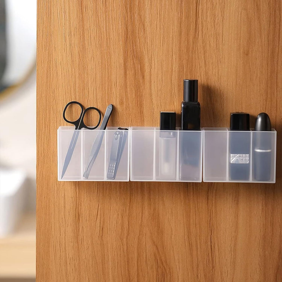 ZAWZA Wall Mounted Plastic Storage Organizer Rack with Multiple Compartments for Cosmetic Tubes Bottles Brushes Adhesive Install