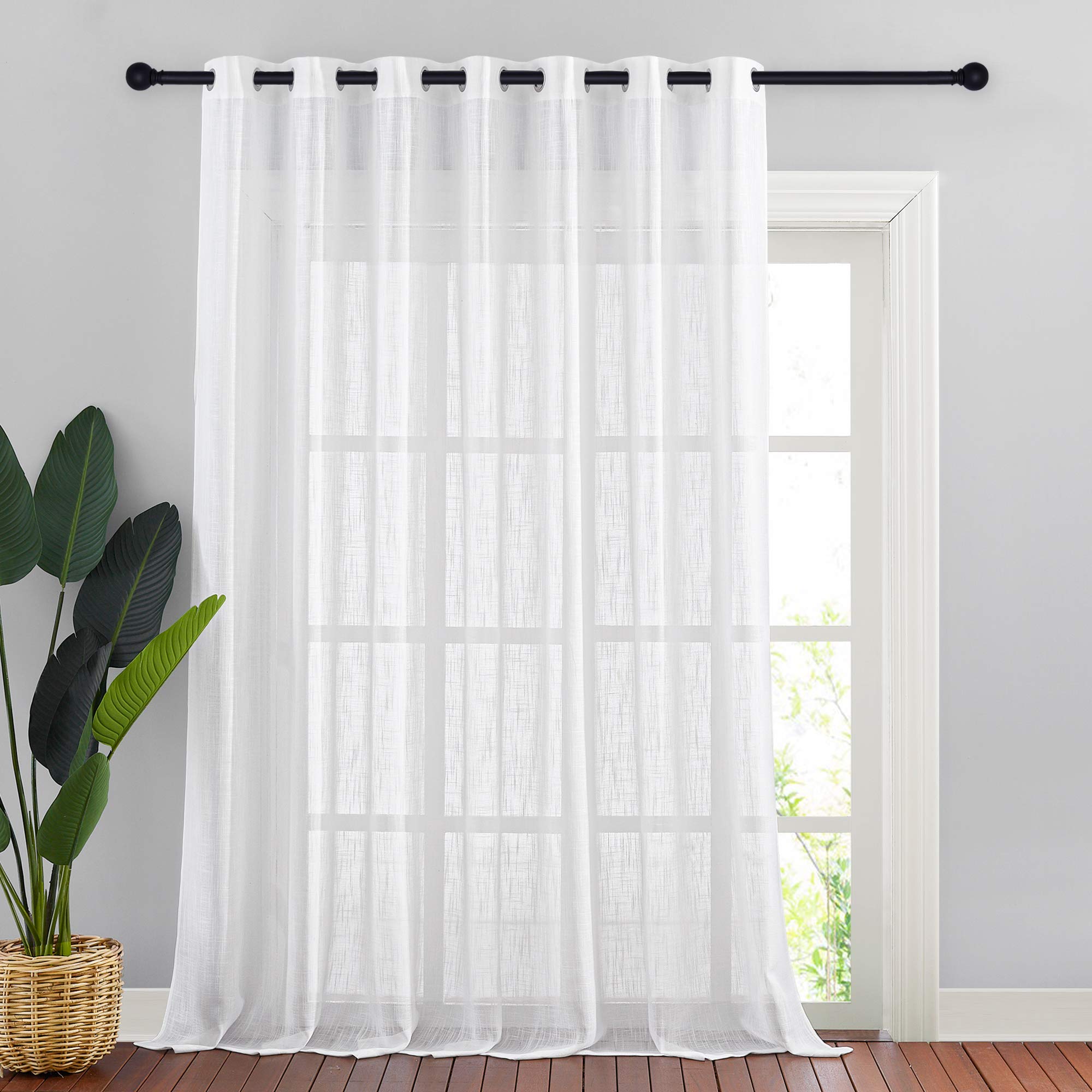 Nicetown Linen Look Long Sheer Curtains - Casual Style White Grommet Top Window Treatment Semi Voile Drape Panels For Sliding Gl