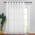 Nicetown Linen Look Long Sheer Curtains - Casual Style White Grommet Top Window Treatment Semi Voile Drape Panels For Sliding Gl