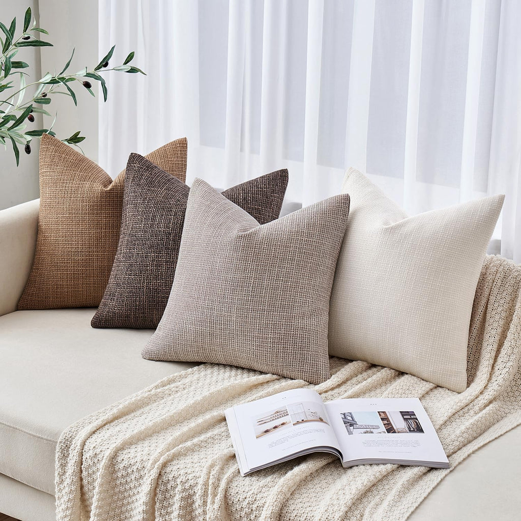 Miulee Burlap Linen Throw Pillow Covers 24X24 Inch Christmas Cream White Decorative Pillow Covers Modern Farmhouse Pillowcases S