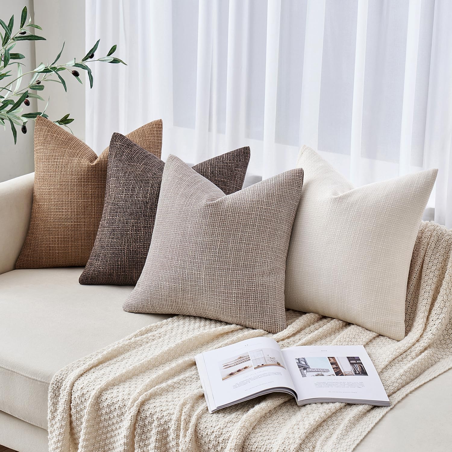 Miulee Burlap Linen Throw Pillow Covers 24X24 Inch Christmas Cream White Decorative Pillow Covers Modern Farmhouse Pillowcases S