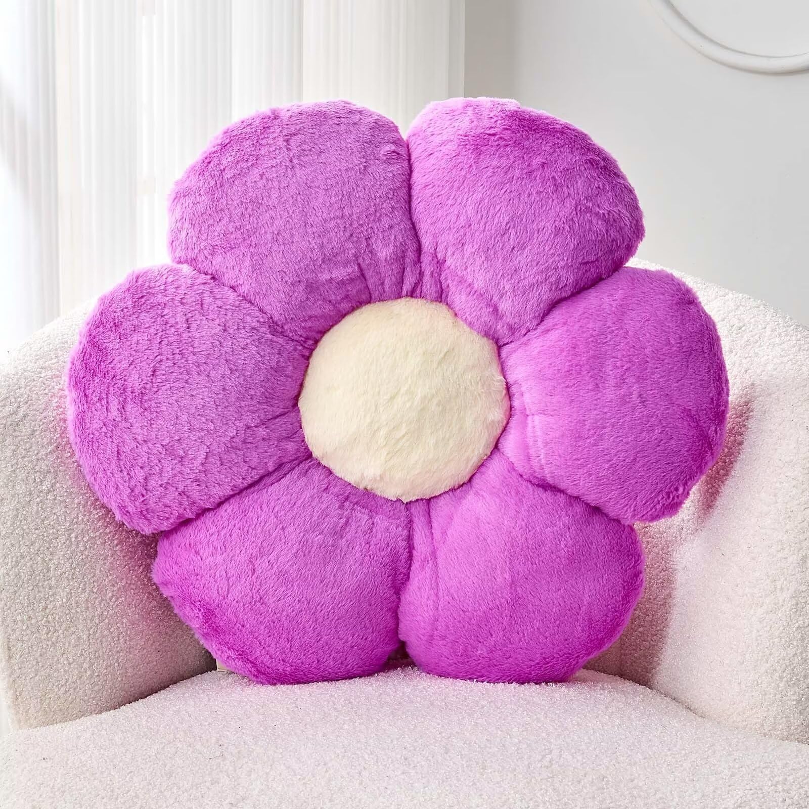 Kcvvcr Purple Flower Pillow, Cute Decorative Flower Shaped Throw Pillow With Faux Rabbit Fur, 19.6'' Soft Flower Plush Throw Pil