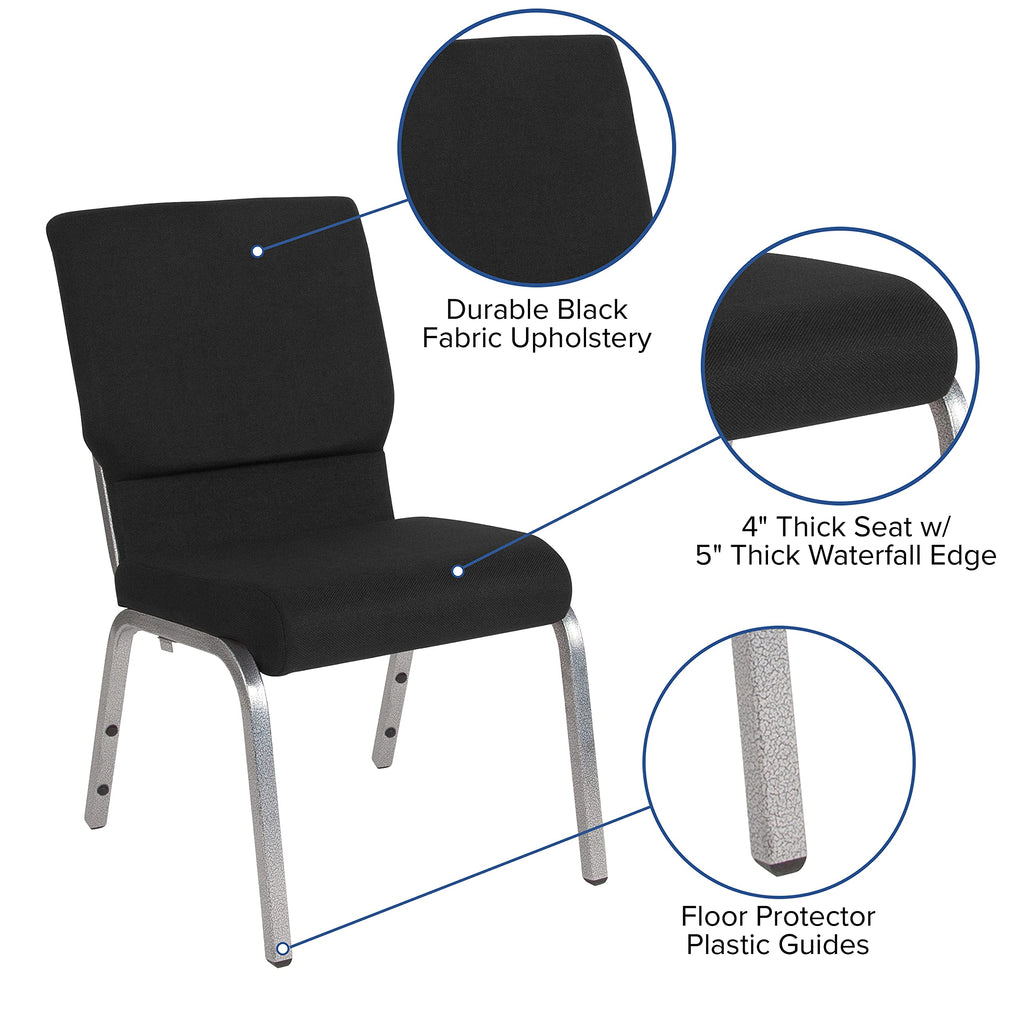 Flash Furniture HERCULES Series 18.5''W Stacking Church Chair in Black Fabric - Silver Vein Frame
