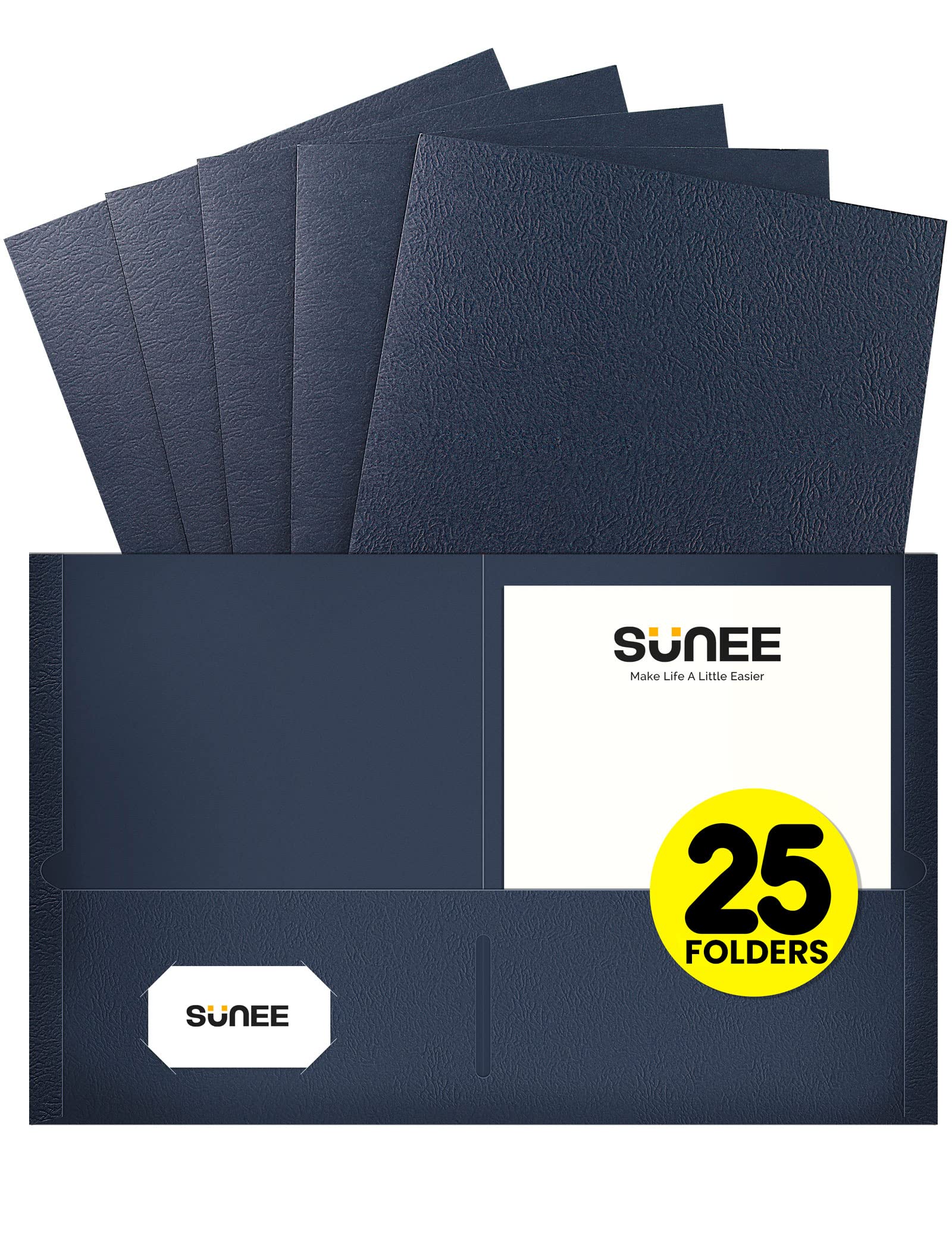 Sunee Folders With Pockets(25 Pack, Dark Blue), 2 Pocket Folders Fit Letter Size Paper, Paper File Folder For School Office Home