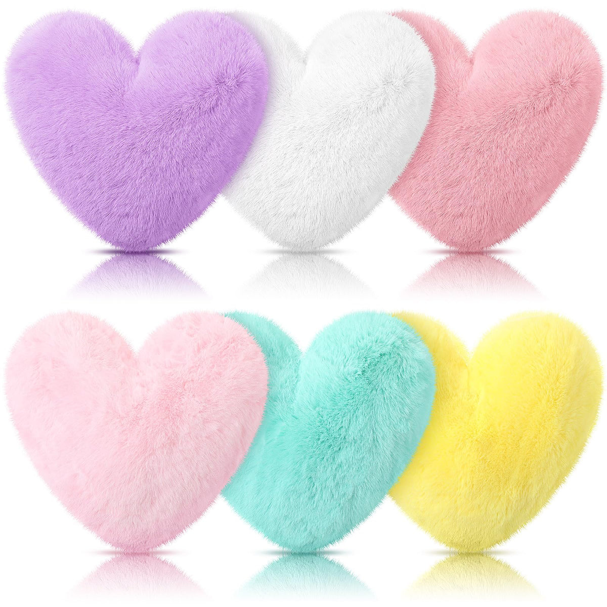 Liliful 6 Pcs Faux Rabbit Fur Heart Pillow Valentine'S Day Fluffy Heart Throw Pillows Cute Couch Pillows Soft Throw Cushion Deco