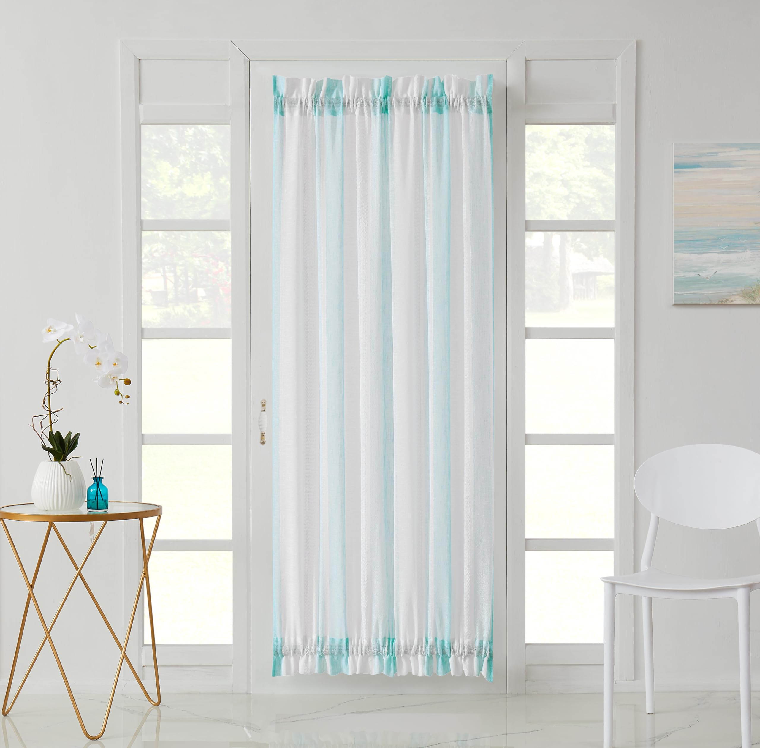 Central Park White French Door Curtain Spa Stripe Sheer Panels Boucle Linen Texture Drapes Rod Pocket Yarn Dyed Woven Window Tre