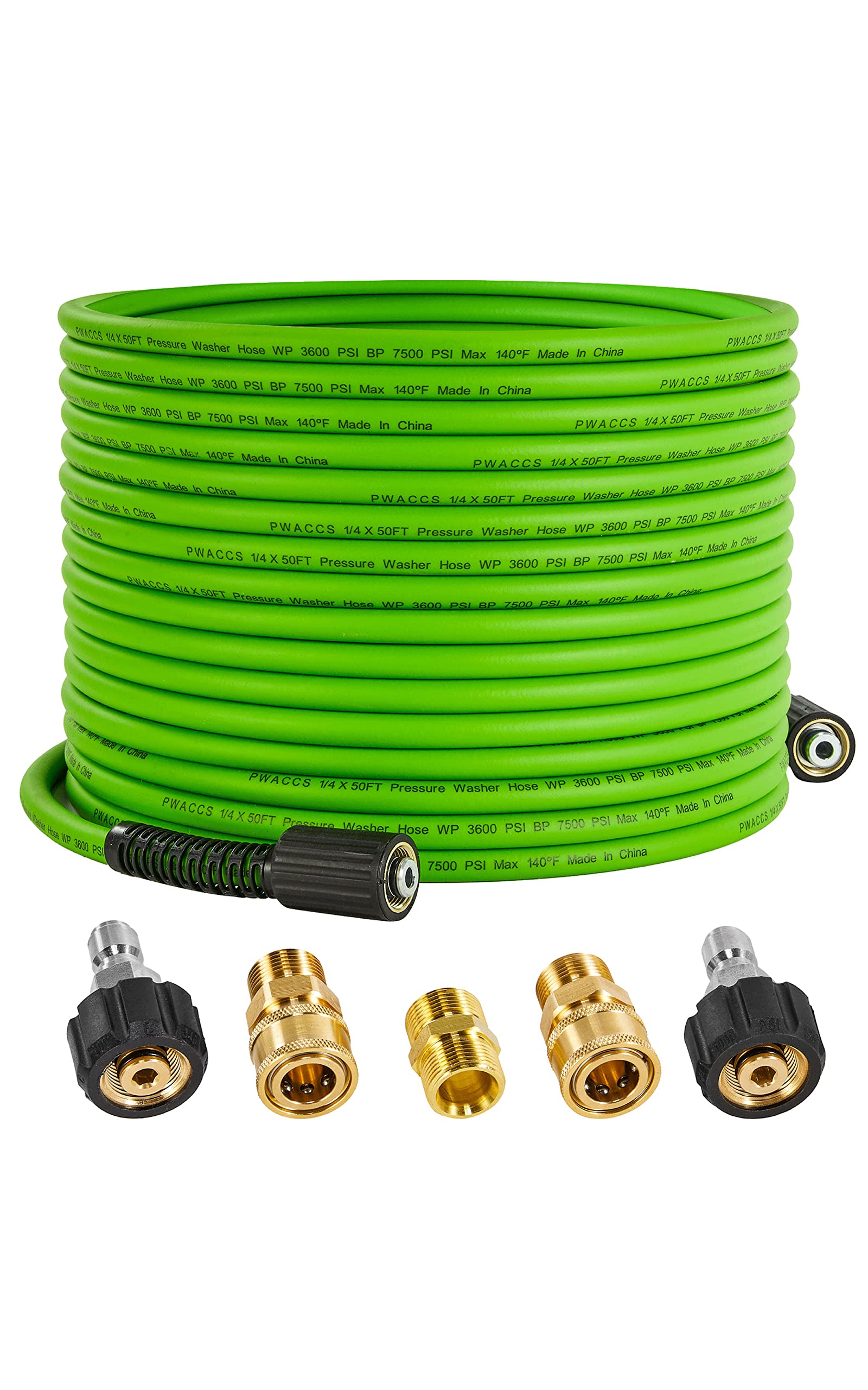 Pwaccs Pressure Washer Hose For Power Washer - 3600 Psi Kink Resistant Pressure Washing Extension Hose 50 Ft X 1/4' - Universal