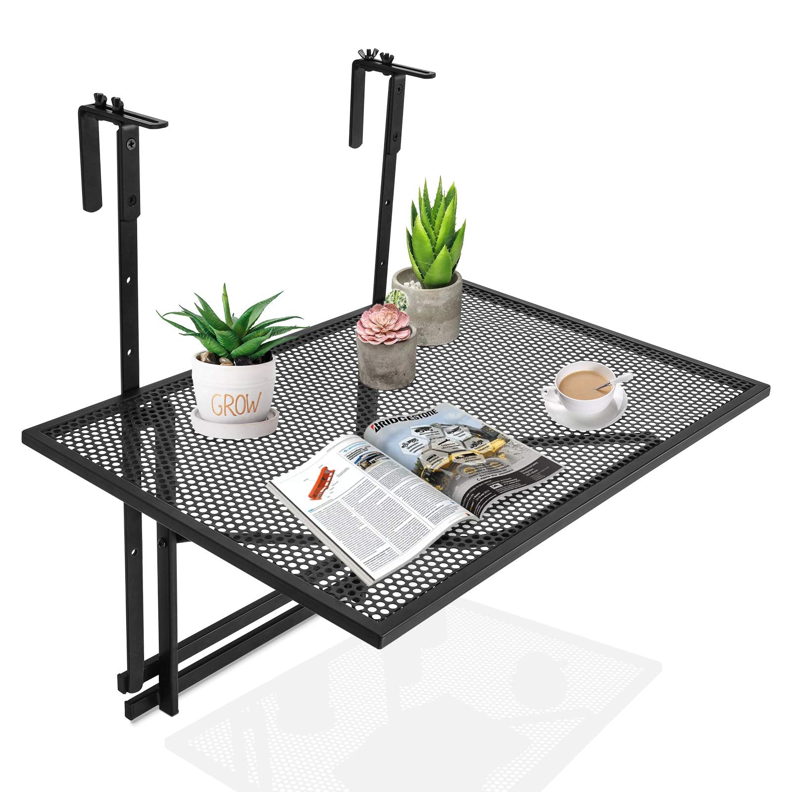 Tangkula Outdoor Folding Hanging Table, 5 Height Adjustable & Foldable Space Saving Railing Serving Table, Width from 1.5 inch t
