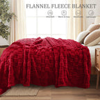Exclusivo Mezcla King Size Flannel Fleece Blanket, Super Soft 3D Checkered Jacquard Bed Blanket, Cozy Fluffy Lightweight Blanket