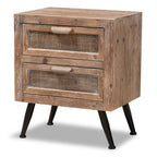 Baxton Studio Calida Mid-Century Modern Whitewashed Natural Brown Finished Wood and Rattan 2-Drawer Nightstand