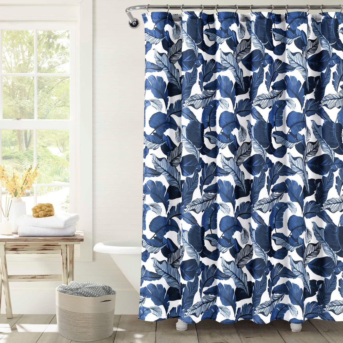 Lush Decor Tropical Paradise Shower Curtain, 72' X 72', Navy & Blue