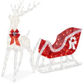 Best Choice Products Lighted Christmas 4Ft Reindeer & Sleigh Outdoor Yard Decoration Set W/ 205 Led Lights, Stakes, Zip Ties - White