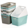 WUWEOT 9 Pack Plastic Storage Basket Bins Organizer, Cabinet and Shelf Basket with Handle,10 L x 6.8 W x 5.5 H, 3 Colors
