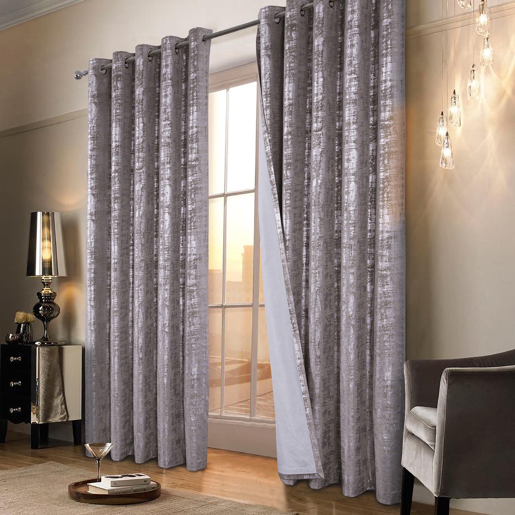 Always4U 100% Blackout Soft Velvet Curtains For Bedroom Living Room Thermal Energy Saving 108 Inches Long Luxury Silver Foil Pri